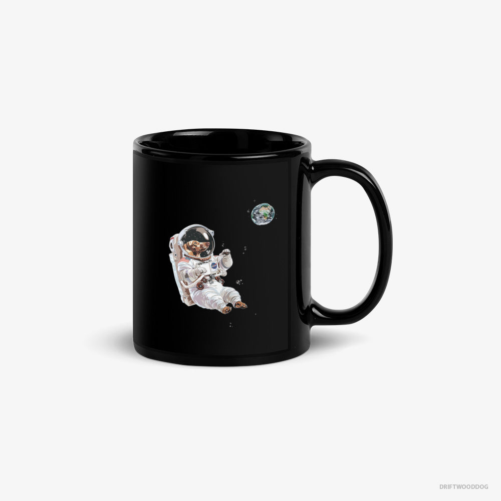 Dachshund Mug – Unisex Black Mug Classic – as a Space Explorer (on White Background)