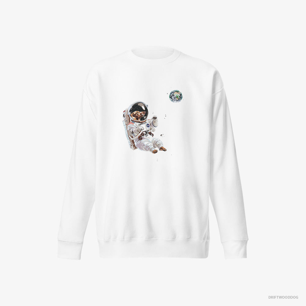 Dachshund Sweatshirt – Men White Sweatshirt Eco-Friendly – as a Space Explorer (on White Background)