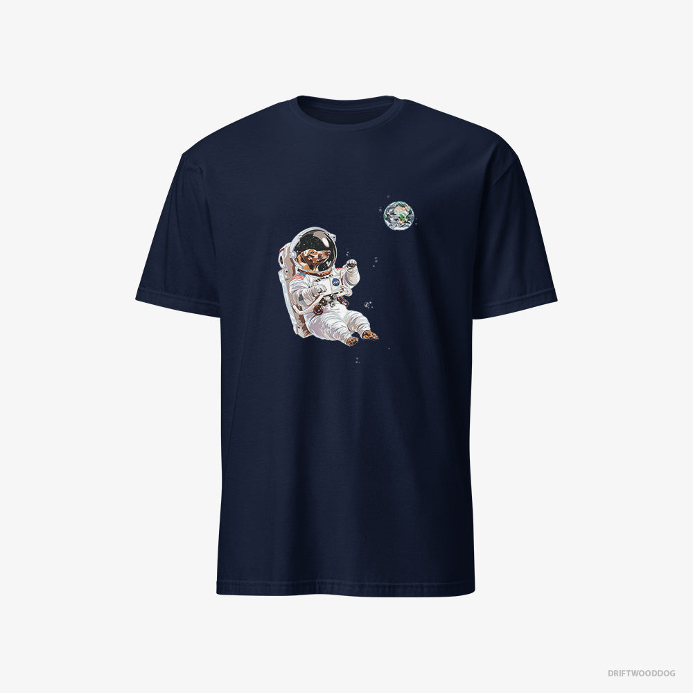 Dachshund T-Shirt – Men Navy T-Shirt Classic – as a Space Explorer (on White Background)