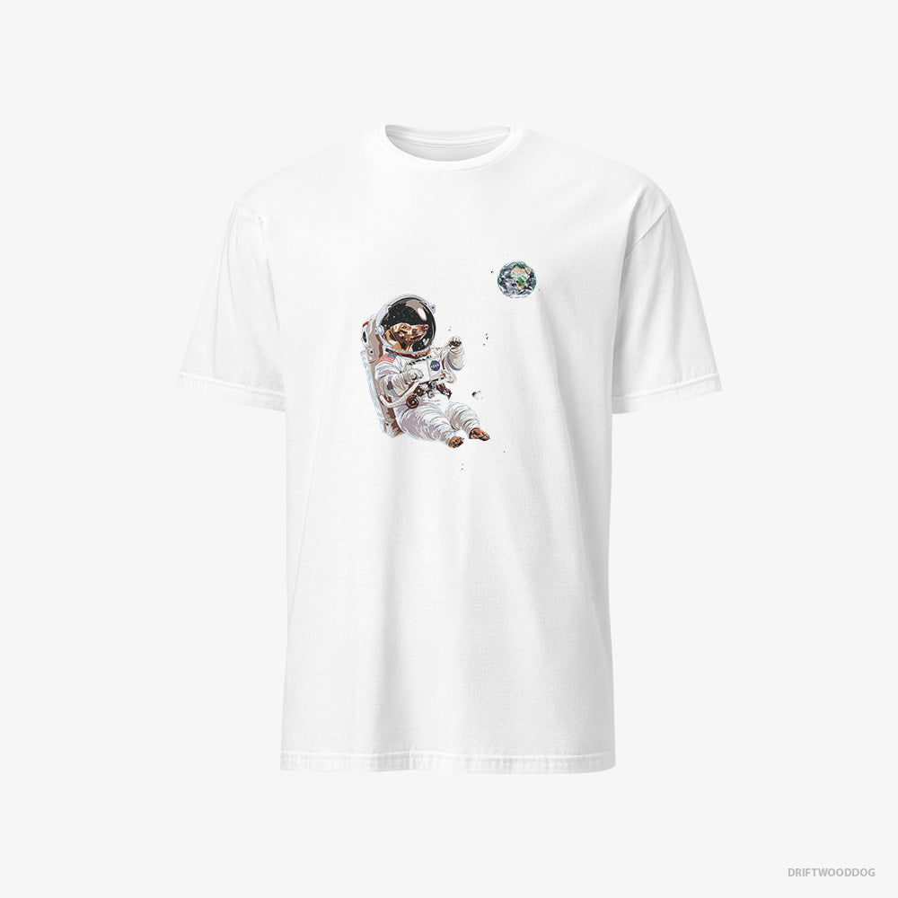 Dachshund T-Shirt – Men White T-Shirt Classic – as a Space Explorer (on White Background)