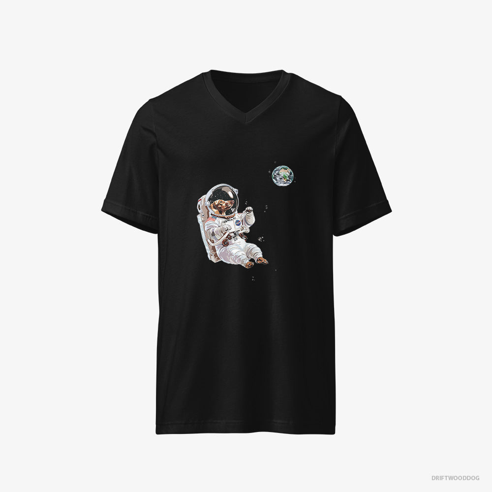 Dachshund T-Shirt – Men Black T-Shirt V-Neck – as a Space Explorer (on White Background)