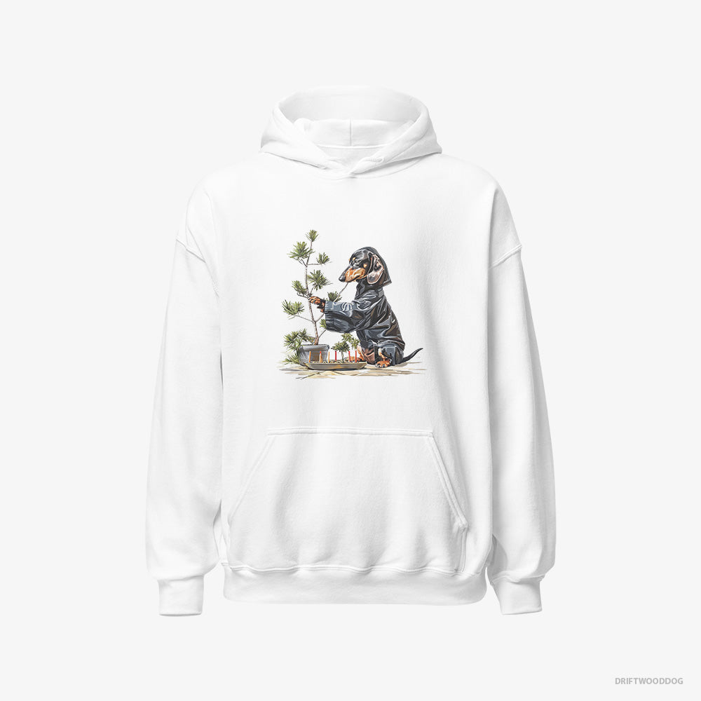 Dachshund Hoodie – Men White Hoodie Classic – Caring for Japanese Garden (on White Background)