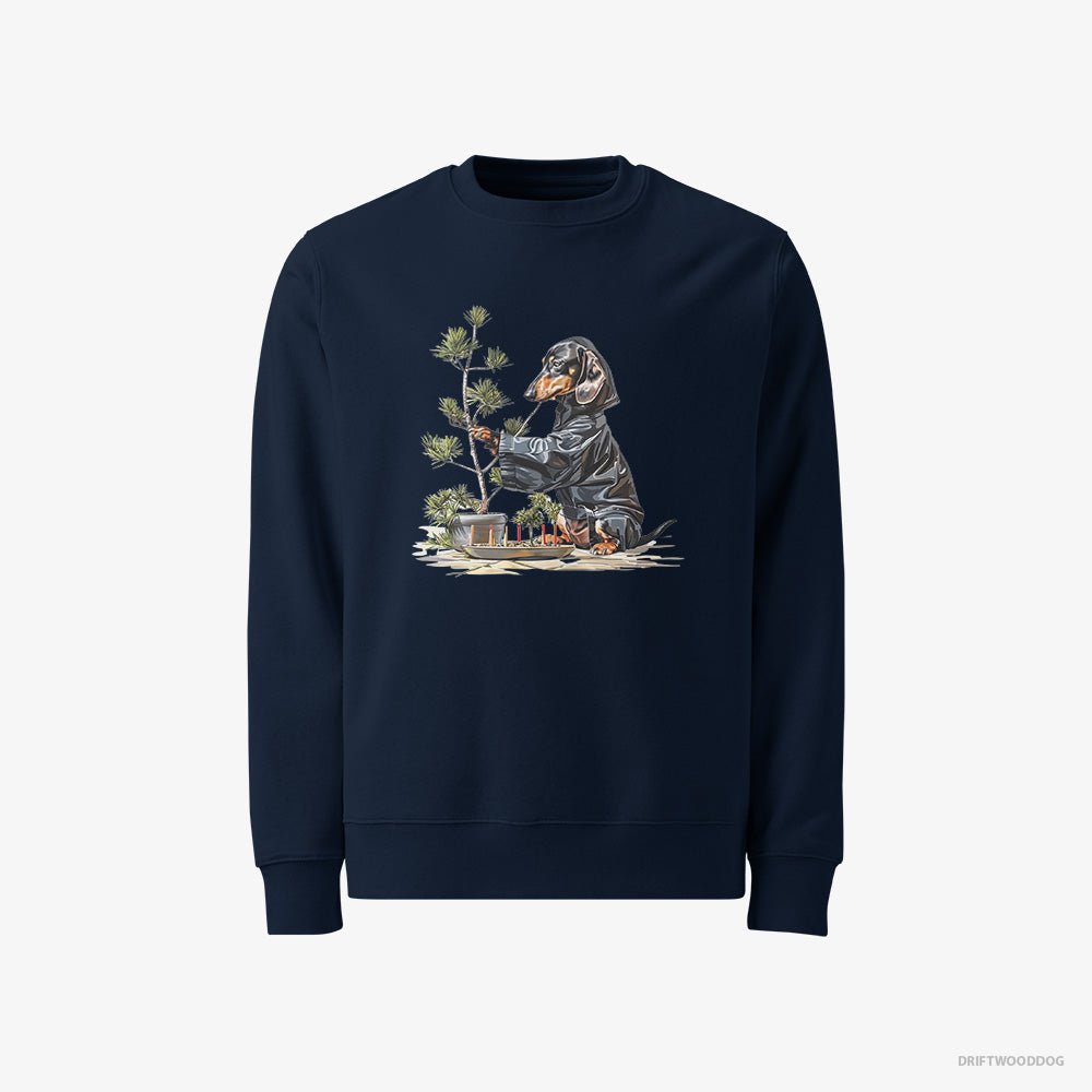 Dachshund Sweatshirt – Men Navy Sweatshirt Classic – Caring for Japanese Garden (on White Background)