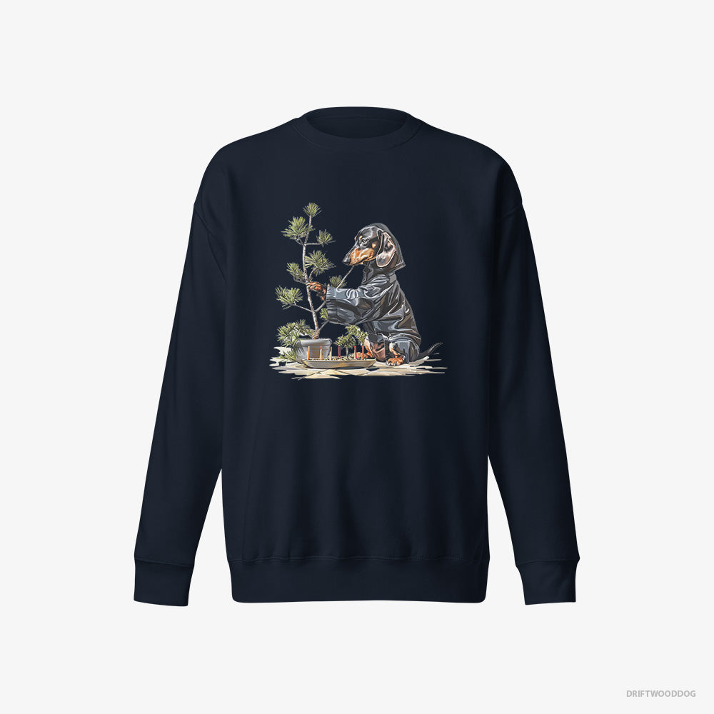 Dachshund Sweatshirt – Men Navy Sweatshirt Eco-Friendly – Caring for Japanese Garden (on White Background)