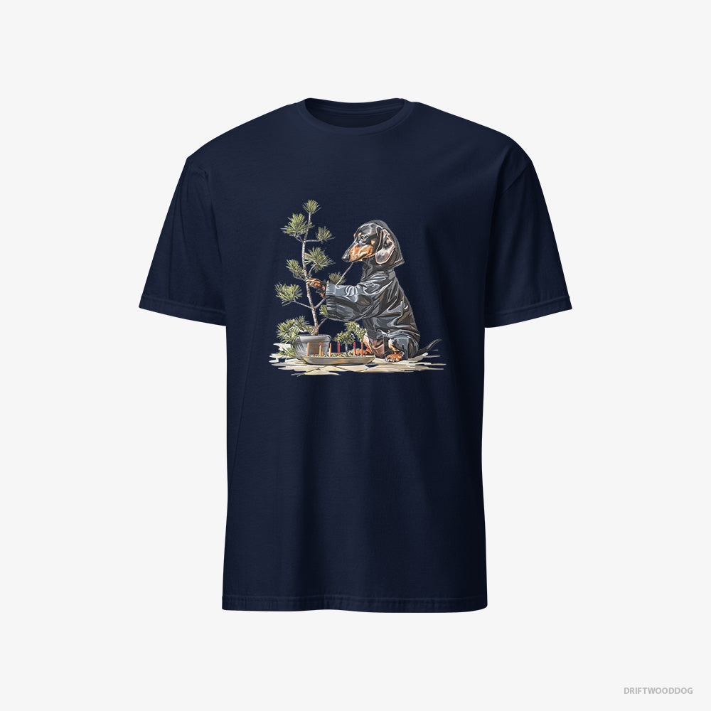 Dachshund T-Shirt – Men Navy T-Shirt Classic – Caring for Japanese Garden (on White Background)