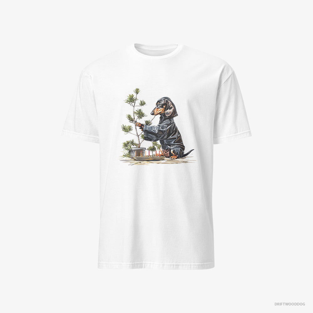 Dachshund T-Shirt – Men White T-Shirt Classic – Caring for Japanese Garden (on White Background)