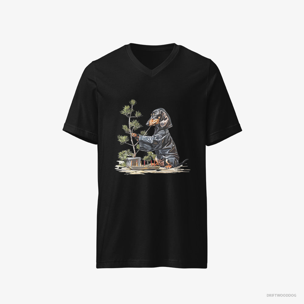 Dachshund Caring for Japanese Garden – Women's T-Shirt Black V-Neck – V-Neck