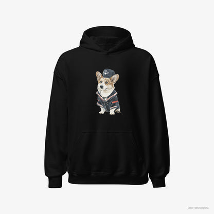 Corgi Hoodie – Men Black Hoodie Classic – in a Sailor Outfit (on White Background)