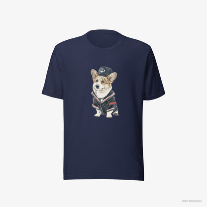 Corgi T-Shirt – Men Navy T-Shirt Eco-Friendly – in a Sailor Outfit (on White Background)