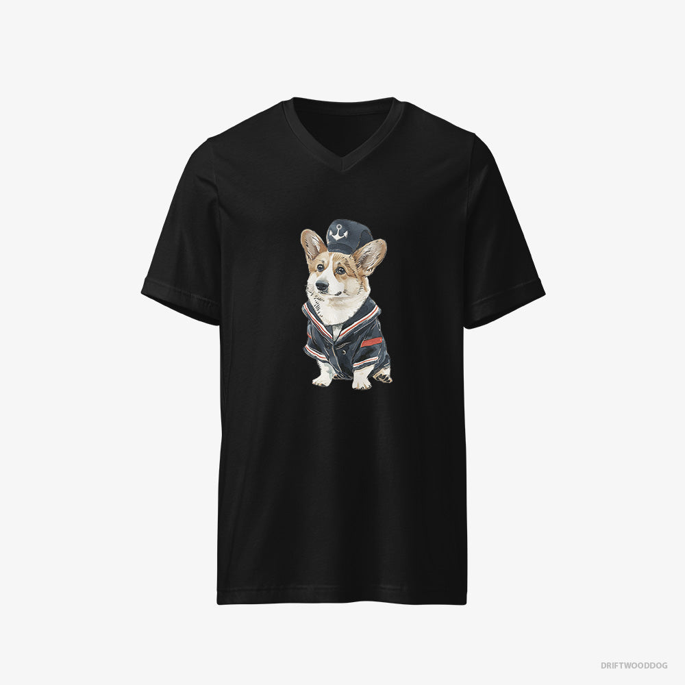 Corgi in a Sailor Outfit – Women's T-Shirt Black V-Neck – V-Neck