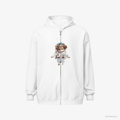 Corgi Hoodie – Men White Hoodie Full-Zip – in Interstellar Adventure (on White Background)