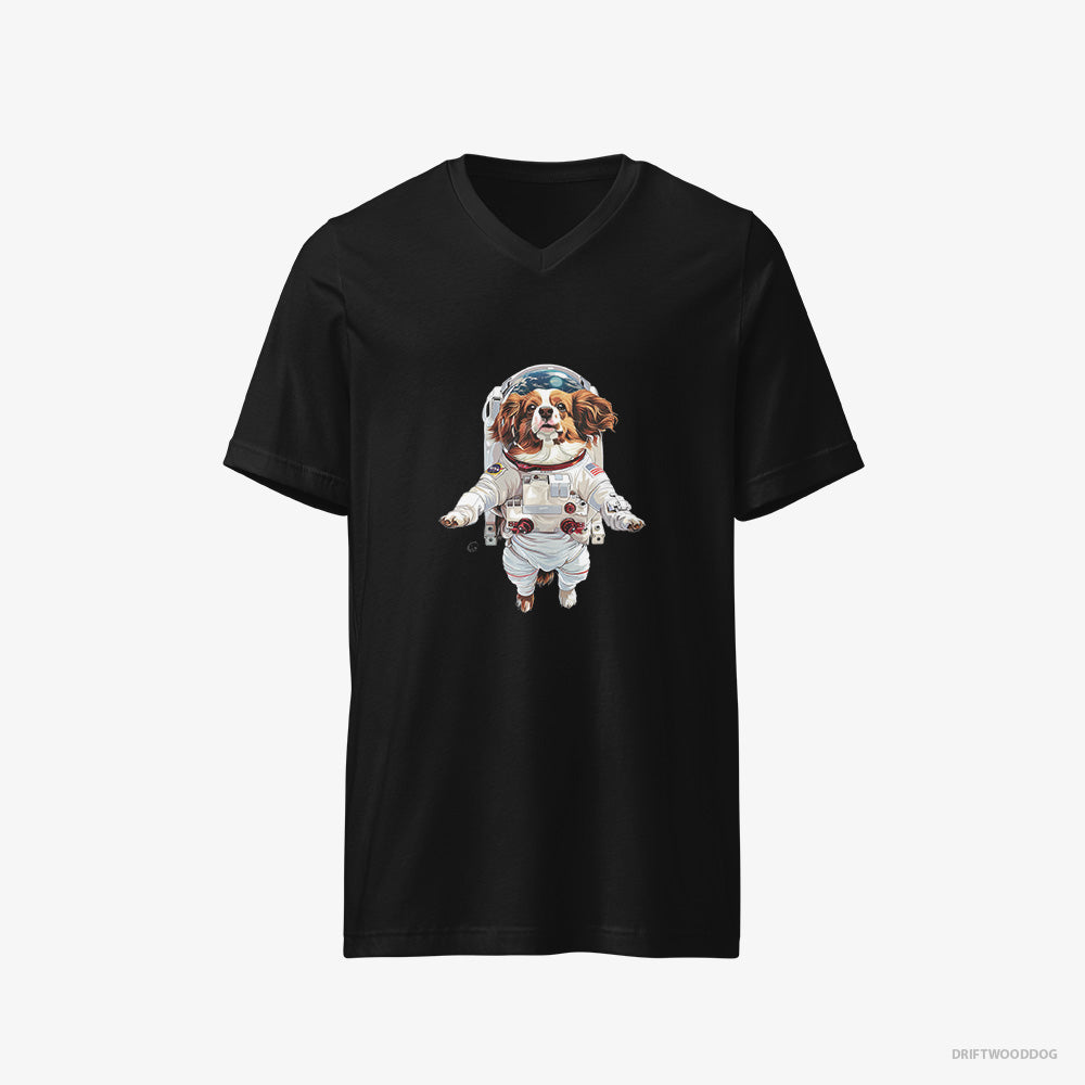 Corgi T-Shirt – Men Black T-Shirt V-Neck – in Interstellar Adventure (on White Background)