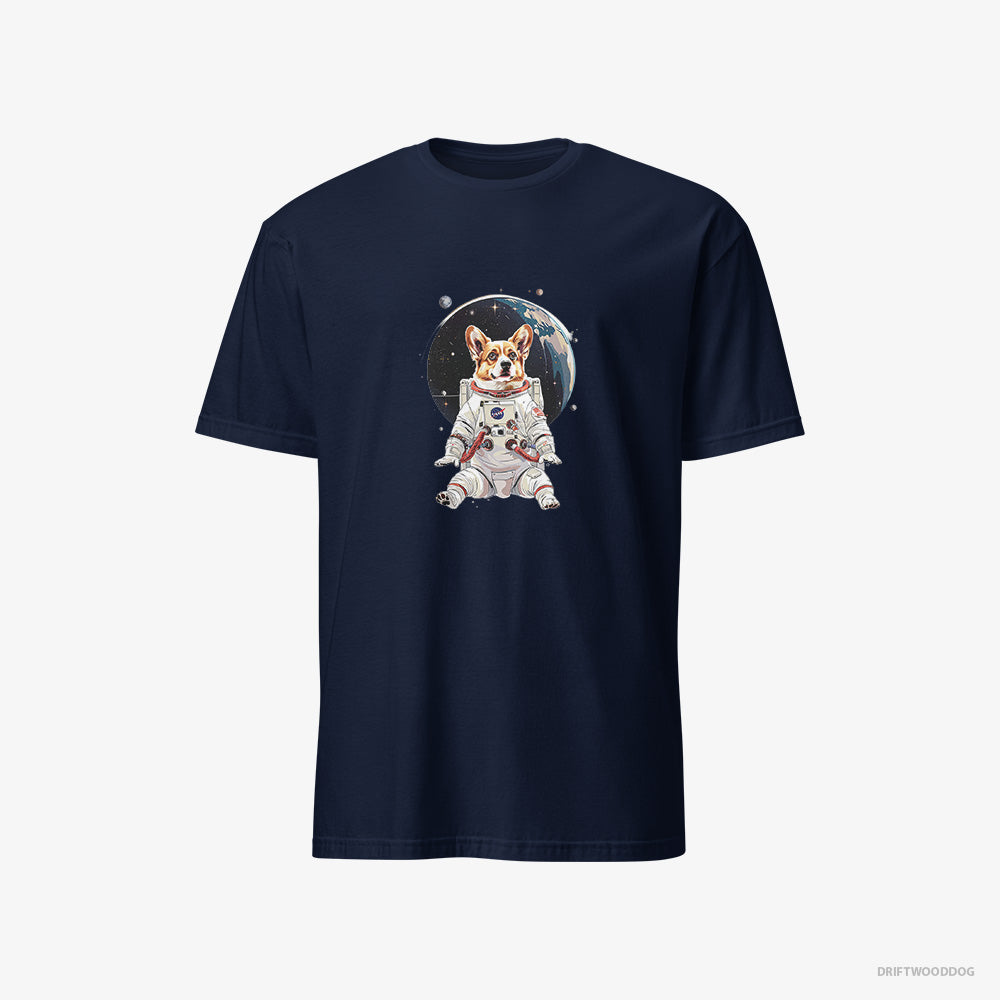 Corgi T-Shirt – Men Navy T-Shirt Classic – Adventuring in Space (on White Background)