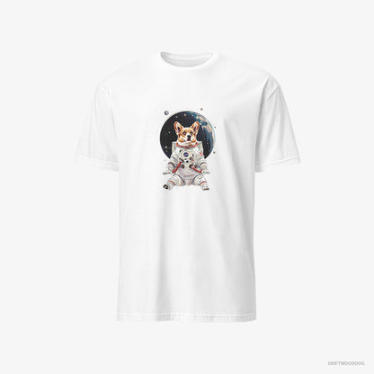 Corgi T-Shirt – Men White T-Shirt Classic – Adventuring in Space (on White Background)