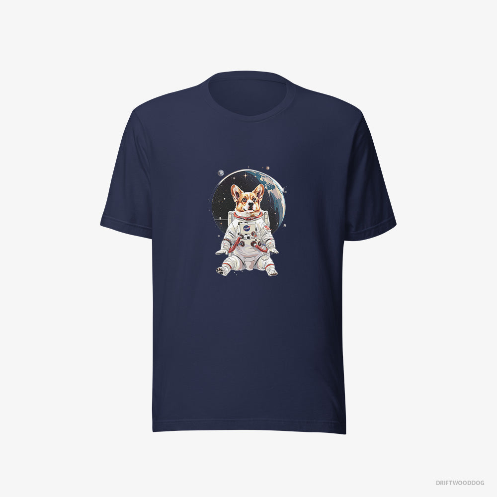 Corgi T-Shirt – Men Navy T-Shirt Eco-Friendly – Adventuring in Space (on White Background)