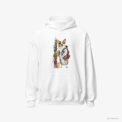 Corgi Painting Graffiti on the Wall White Hoodie