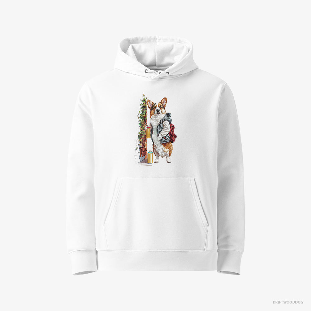 Corgi Painting Graffiti on the Wall – Women's Hoodie White Eco – Eco-Friendly