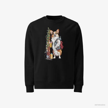 Corgi Sweatshirt – Men Black Sweatshirt Classic – Painting Graffiti on the Wall (on White Background)