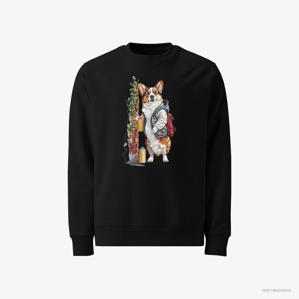 Corgi Painting Graffiti on the Wall – Men's Sweatshirt Black – Classic