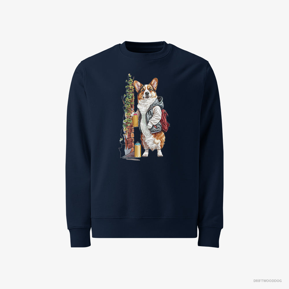 Corgi Sweatshirt – Men Navy Sweatshirt Classic – Painting Graffiti on the Wall (on White Background)