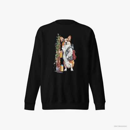 Corgi Sweatshirt – Men Black Sweatshirt Eco-Friendly – Painting Graffiti on the Wall (on White Background)