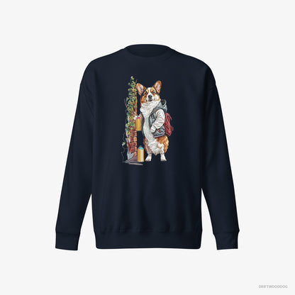 Corgi Painting Graffiti on the Wall Navy Sweatshirt