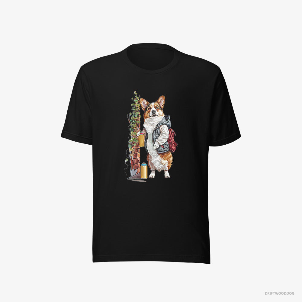 Corgi T-Shirt – Men Black T-Shirt Eco-Friendly – Painting Graffiti on the Wall (on White Background)