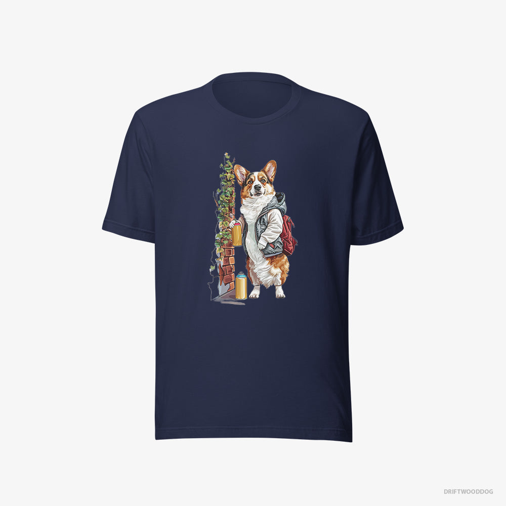 Corgi T-Shirt – Men Navy T-Shirt Eco-Friendly – Painting Graffiti on the Wall (on White Background)