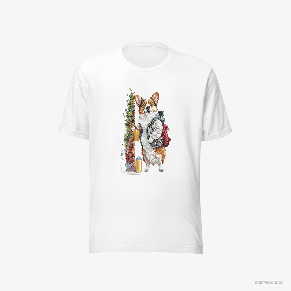 Corgi T-Shirt – Men White T-Shirt Eco-Friendly – Painting Graffiti on the Wall (on White Background)