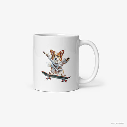 Corgi Enjoying a Skateboard Ride White Mug