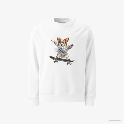 Corgi Enjoying a Skateboard Ride White Sweatshirt