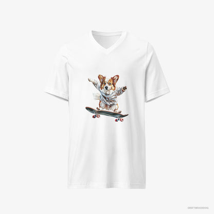 Corgi Enjoying a Skateboard Ride White T-Shirt