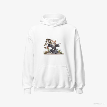 Corgi Hoodie – Men White Hoodie Classic – Practicing Ninja Stealth (on White Background)