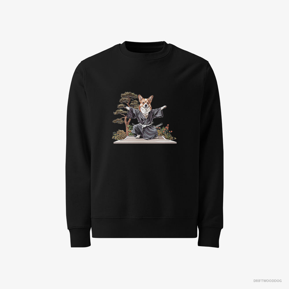 Corgi Sweatshirt – Men Black Sweatshirt Classic – Practicing Ninja Stealth (on White Background)