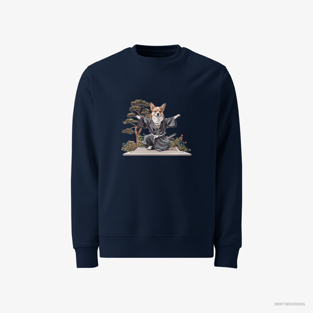 Corgi Sweatshirt – Men Navy Sweatshirt Classic – Practicing Ninja Stealth (on White Background)