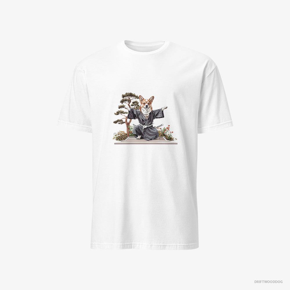 Corgi T-Shirt – Men White T-Shirt Classic – Practicing Ninja Stealth (on White Background)