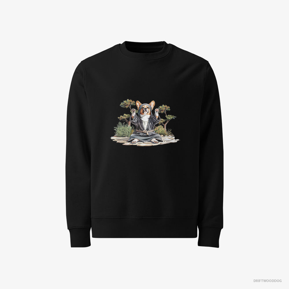 Corgi Sweatshirt – Men Black Sweatshirt Classic – Wearing Ninja Gear (on White Background)