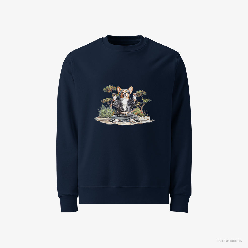 Corgi Sweatshirt – Men Navy Sweatshirt Classic – Wearing Ninja Gear (on White Background)