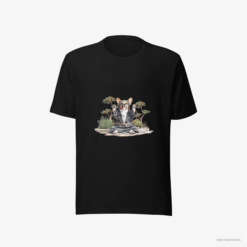 Corgi T-Shirt – Men Black T-Shirt Eco-Friendly – Wearing Ninja Gear (on White Background)