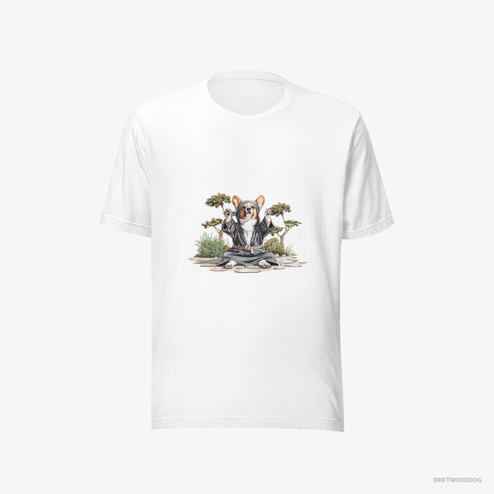 Corgi T-Shirt – Men White T-Shirt Eco-Friendly – Wearing Ninja Gear (on White Background)