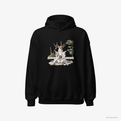 Corgi Hoodie – Men Black Hoodie Classic – in a Japanese Garden (on White Background)