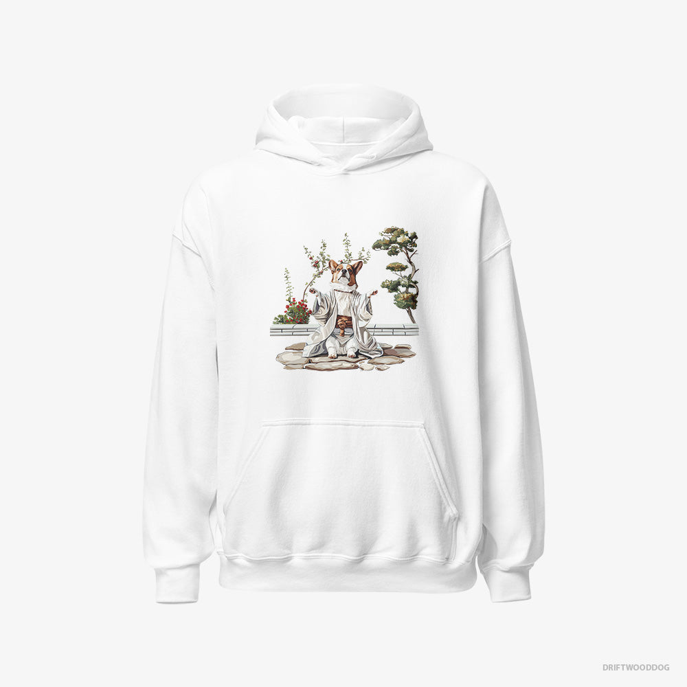 Corgi Hoodie – Women White Hoodie Classic – in a Japanese Garden (on White Background)