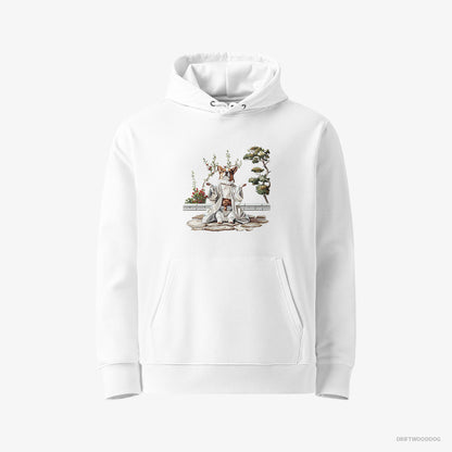 Corgi Hoodie – Men White Hoodie Eco-Friendly – in a Japanese Garden (on White Background)