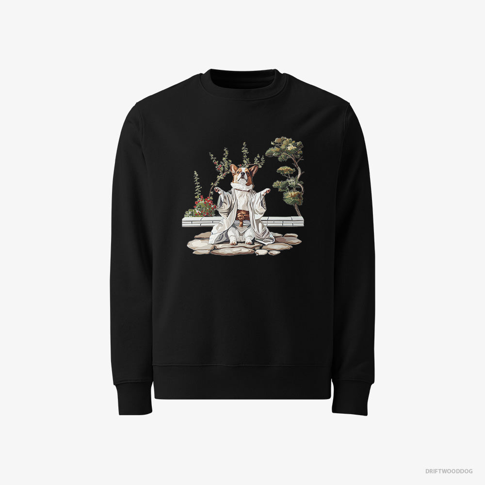 Corgi Sweatshirt – Men Black Sweatshirt Classic – in a Japanese Garden (on White Background)