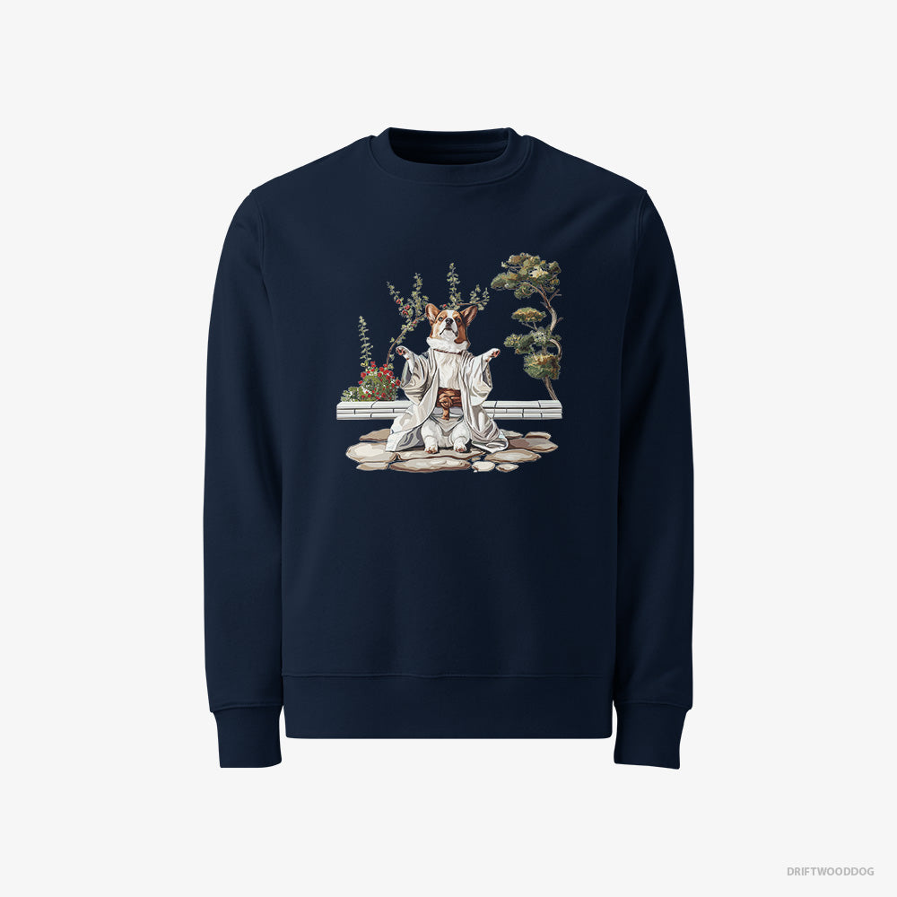 Corgi Sweatshirt – Men Navy Sweatshirt Classic – in a Japanese Garden (on White Background)