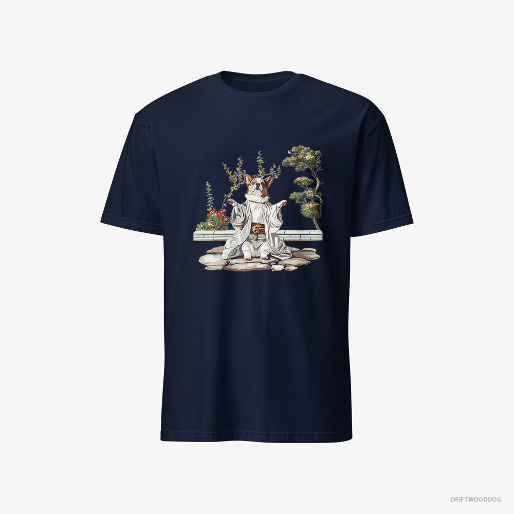 Corgi T-Shirt – Men Navy T-Shirt Classic – in a Japanese Garden (on White Background)