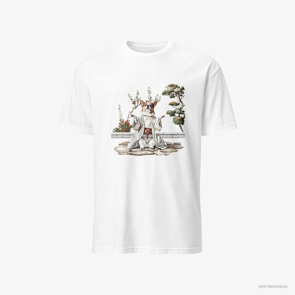 Corgi T-Shirt – Men White T-Shirt Classic – in a Japanese Garden (on White Background)