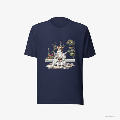 Corgi T-Shirt – Men Navy T-Shirt Eco-Friendly – in a Japanese Garden (on White Background)