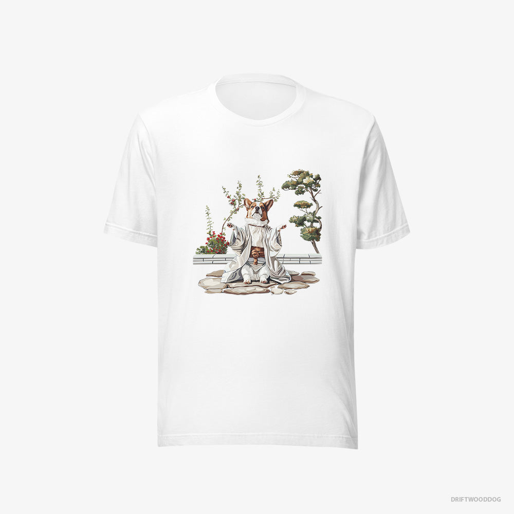 Corgi T-Shirt – Men White T-Shirt Eco-Friendly – in a Japanese Garden (on White Background)