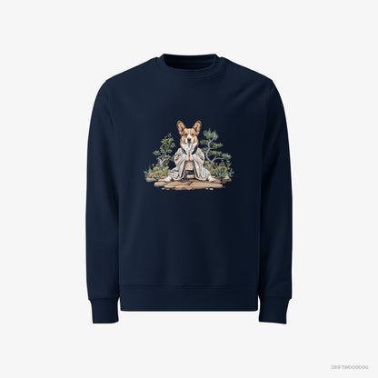 Corgi Practicing Meditation in a Peaceful Japanese Garden Navy Sweatshirt